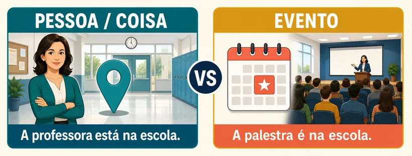 Quadro que compara localização de pessoa ou coisa com localização de evento