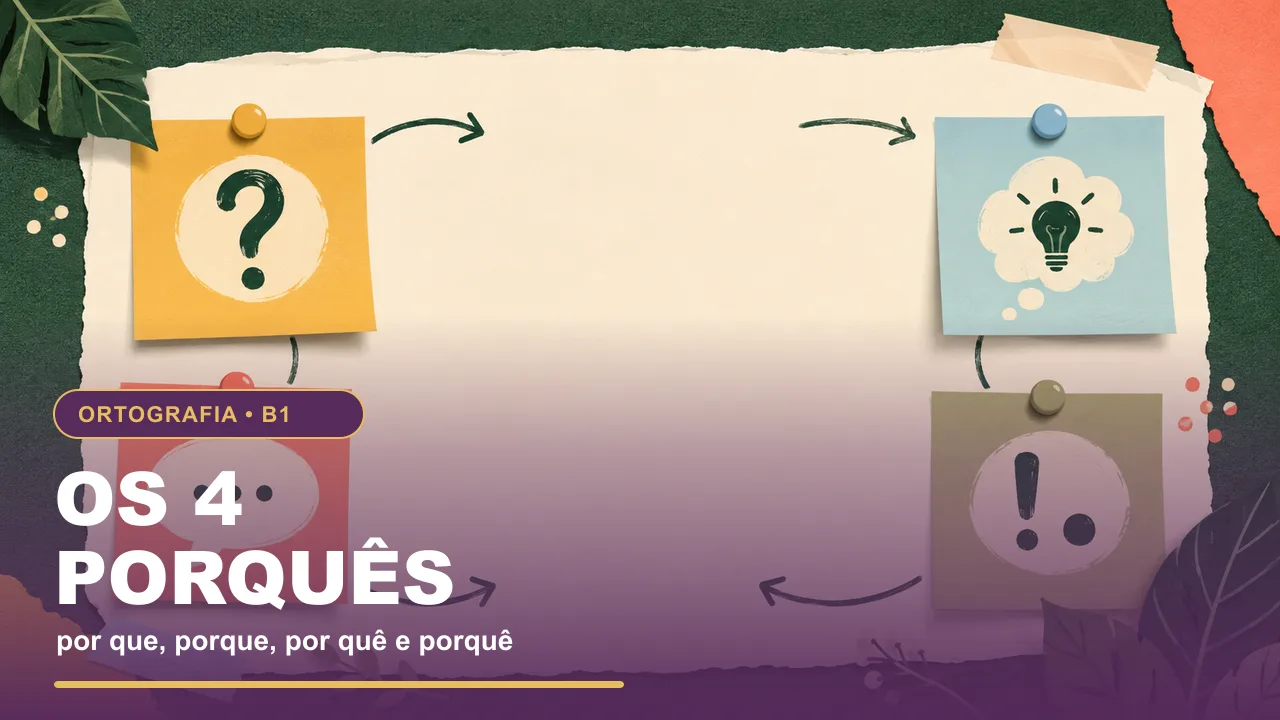 Painel visual de estudo sobre as quatro formas de por que e porque.