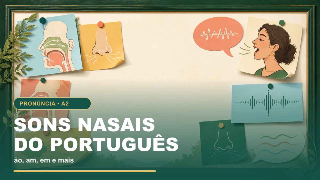 Painel visual de estudo sobre sons nasais do português brasileiro.