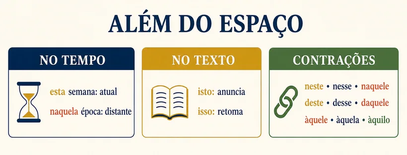 Resumo dos demonstrativos no tempo, no texto e nas contrações